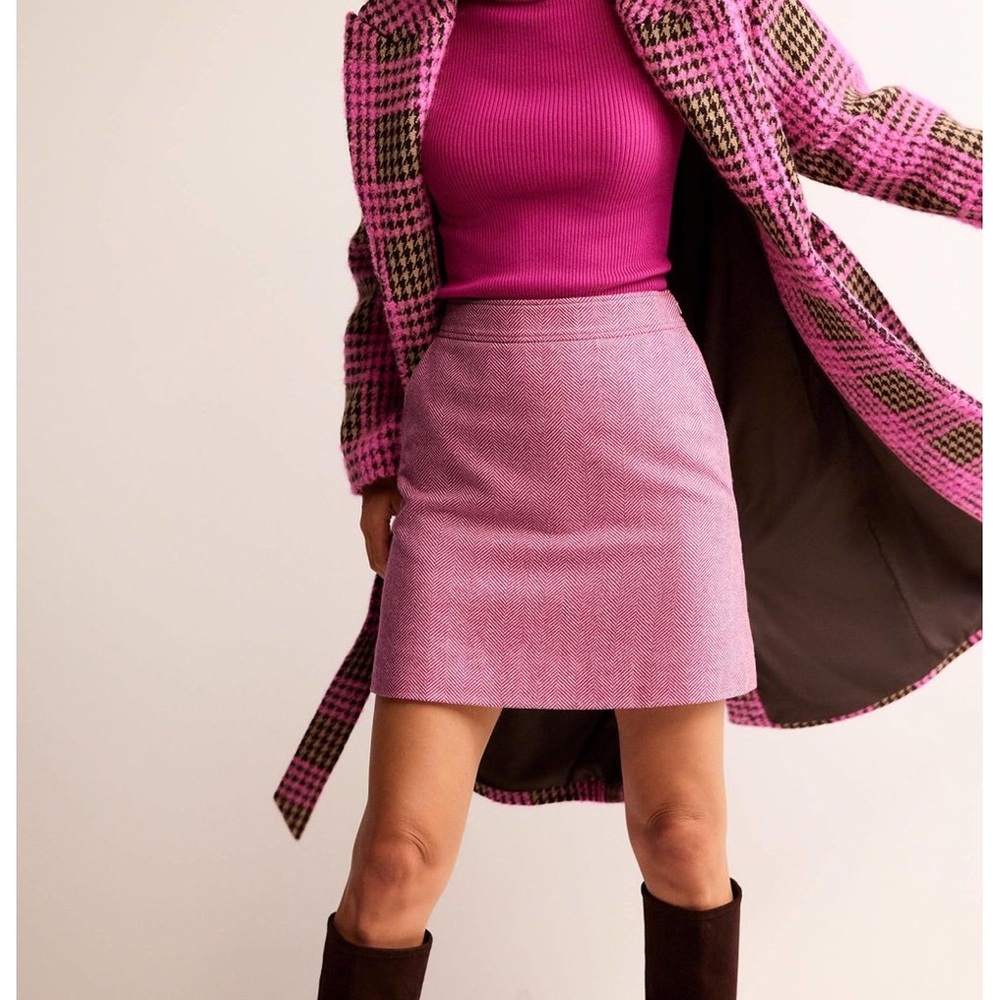 Boden Estella Tweed Herringbone Mini Pink Women's Skirt